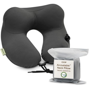 image:imageCoop Home Goods AirJustable Travel Neck Pillow Inflatable Adjustable Support for Neck amp Chin Compact Soft Memory Foam Comfort Airplane Travel Essentials Cooling amp Washable Cover